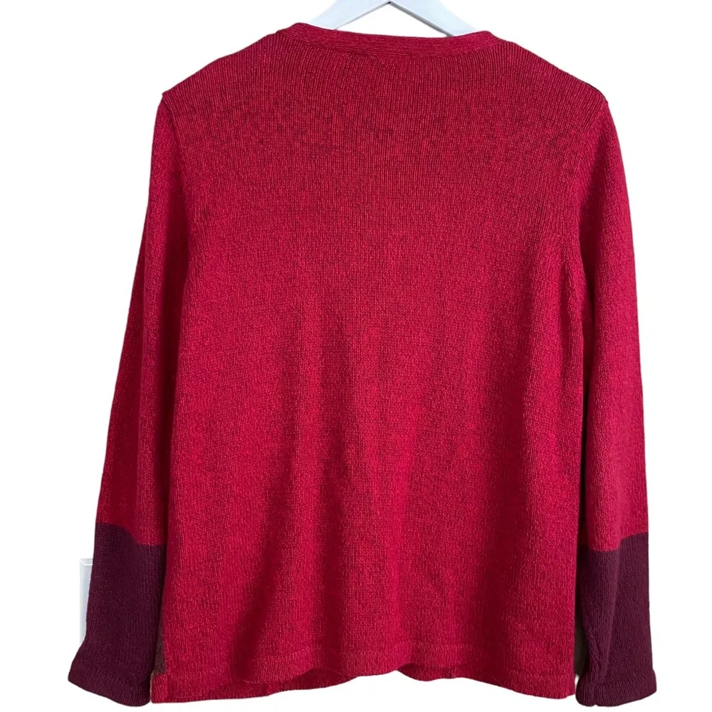 Erika‎ Colorful Crochet Color Block Floral Long Sleeve Wood Toggle Sweater Large